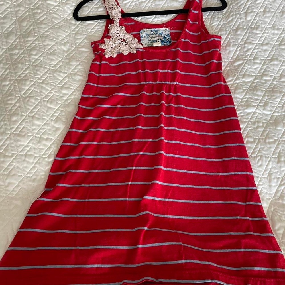 Element Red Striped Tank Dress with Lace Detail-Authentic Y2K-Size M